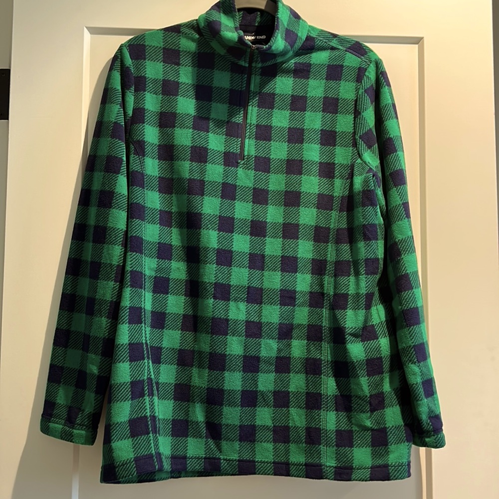 NWT Lands End Fleece 1/4 Zip Buffalo Plaid Women’s Sz Med Tall